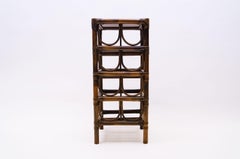 Elegant French Bamboo and Rattan Wine Rack for Eight Bottles with Shelf
