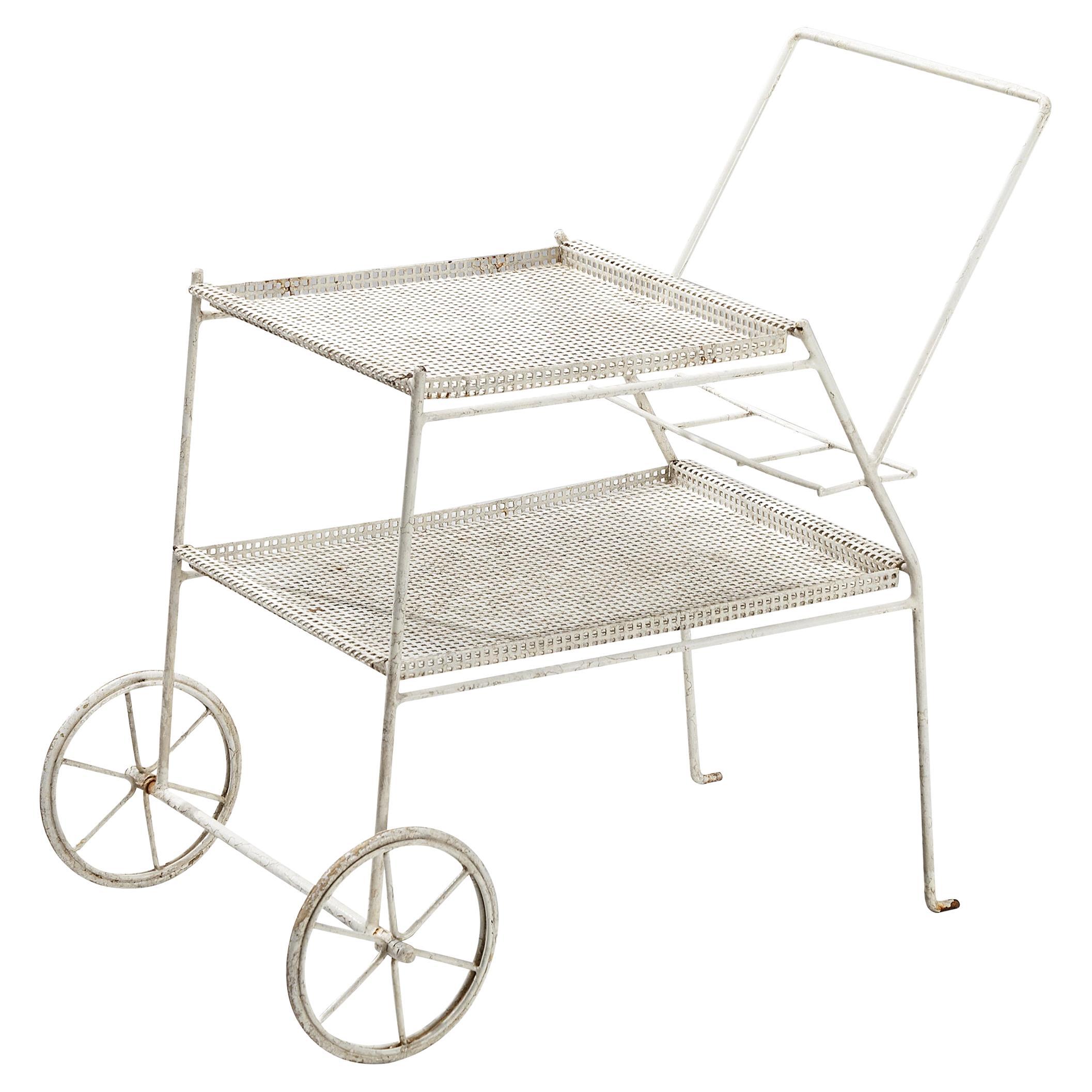 Elegant French Bar Cart with Mesh Framework in Iron For Sale