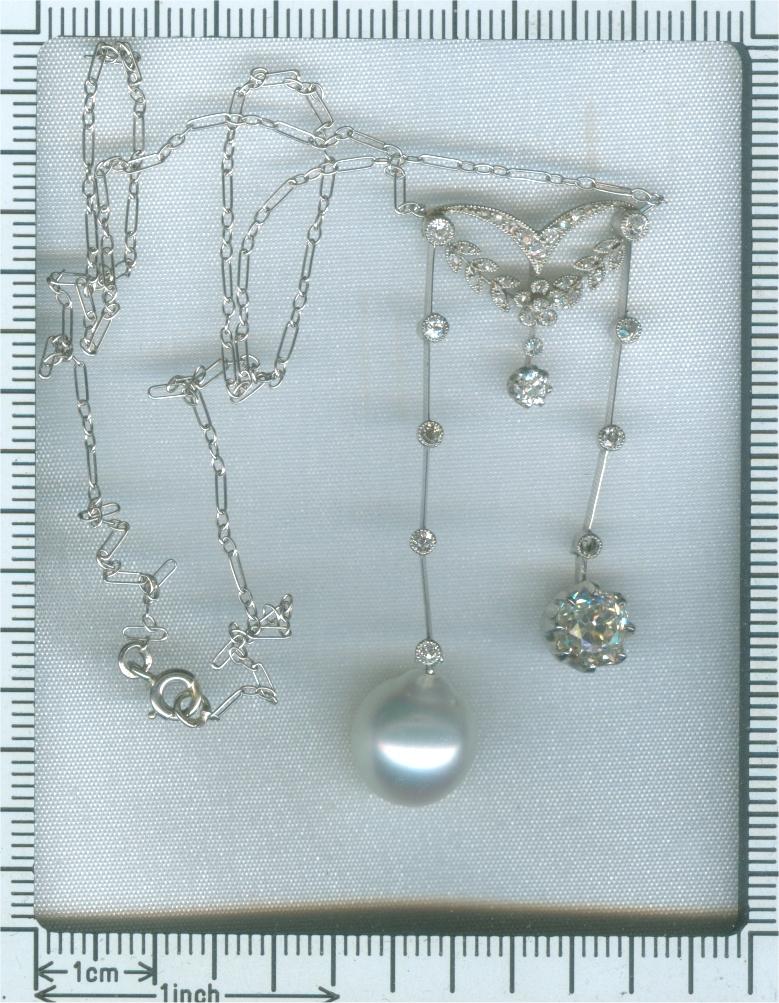 Elegant French Belle Epoque Platinum Diamond Pearl Necklace So-Called Négligé For Sale 10