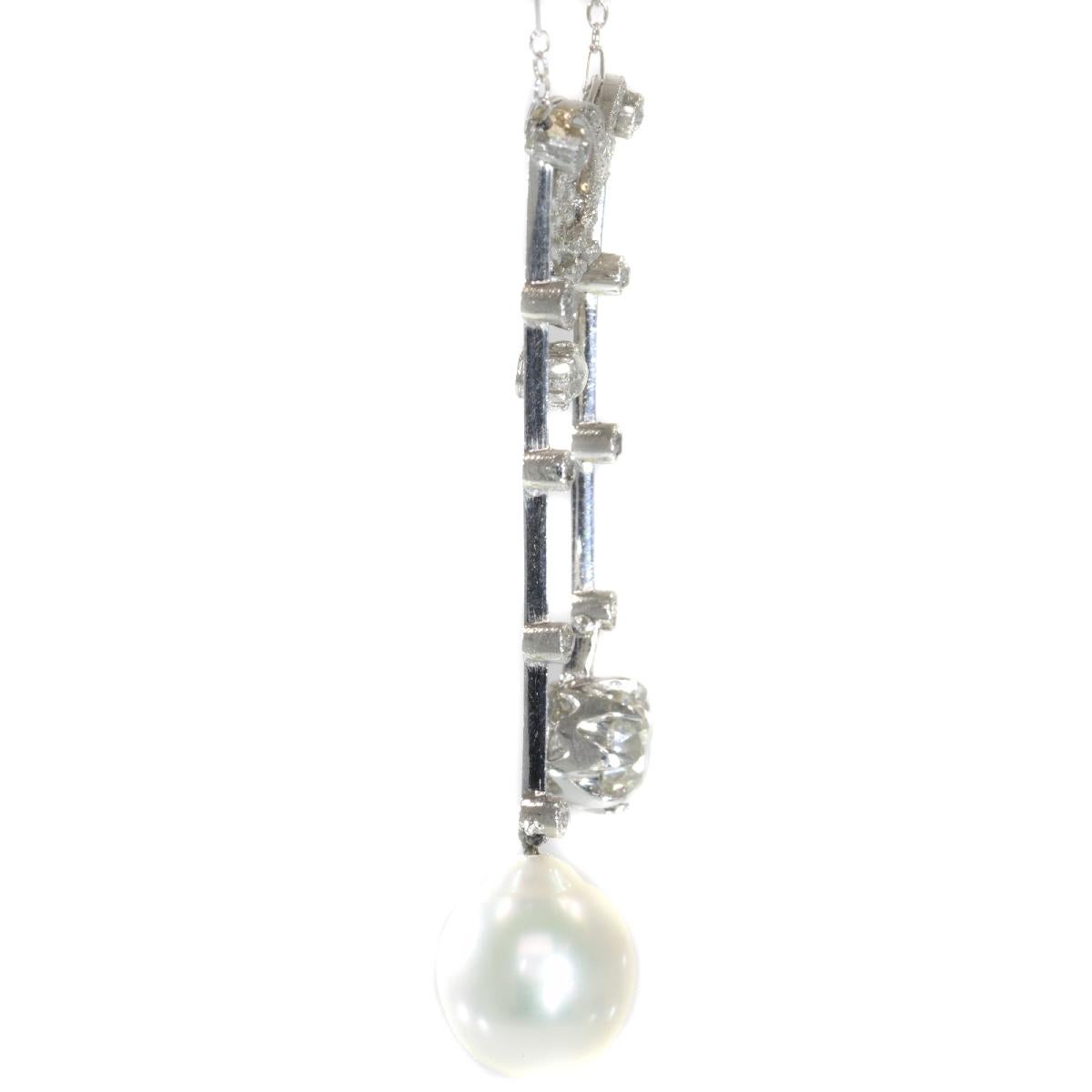 Belle Époque Elegant French Belle Epoque Platinum Diamond Pearl Necklace So-Called Négligé For Sale