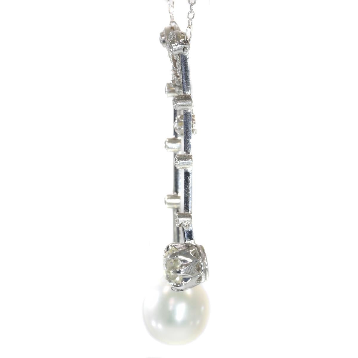 Elegant French Belle Epoque Platinum Diamond Pearl Necklace So-Called Négligé In Excellent Condition For Sale In Antwerp, BE