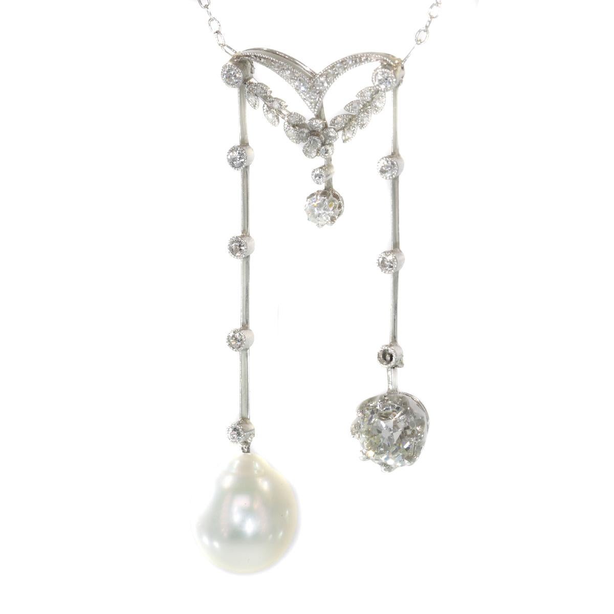 Women's Elegant French Belle Epoque Platinum Diamond Pearl Necklace So-Called Négligé For Sale