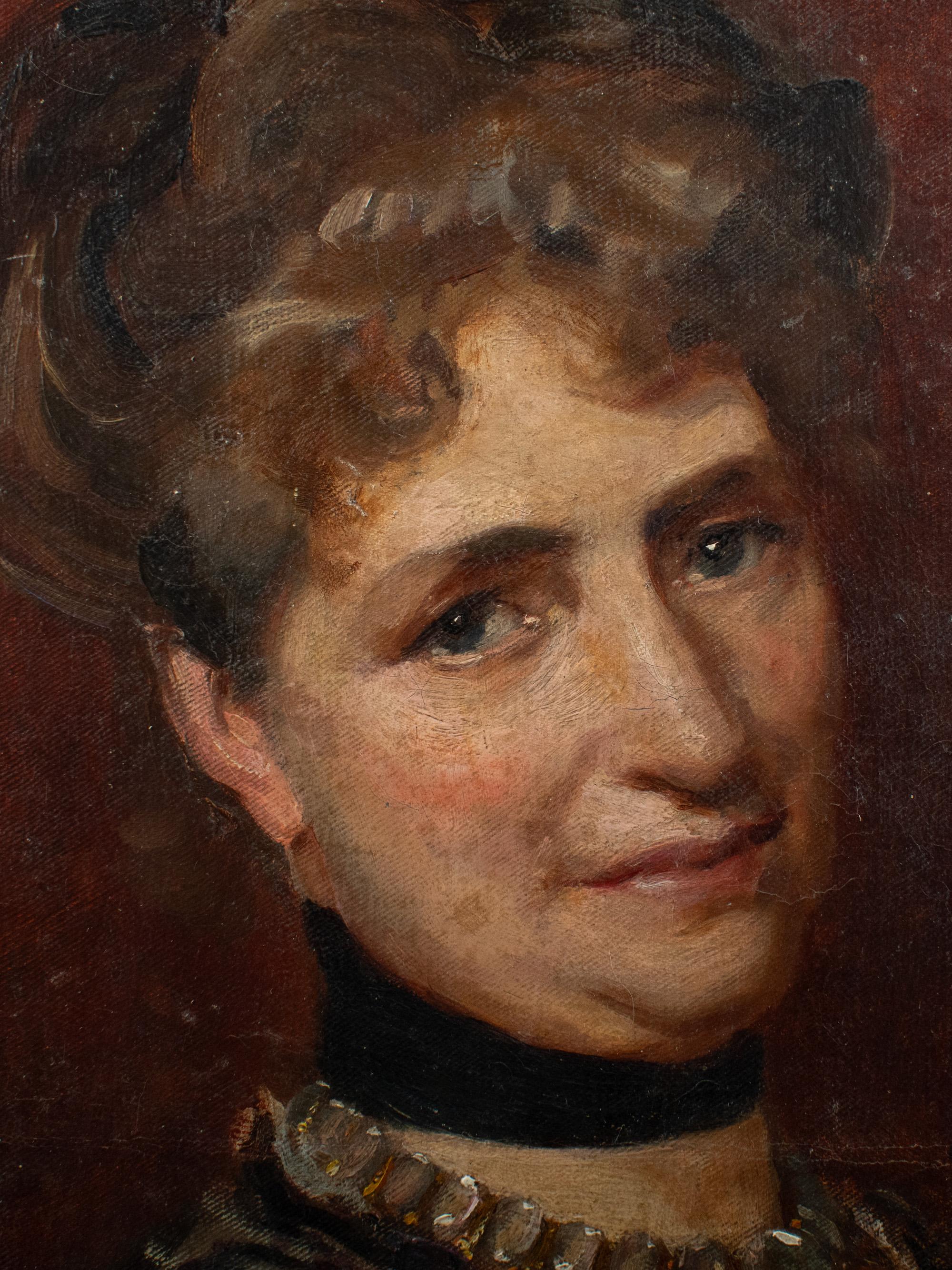 Elegante retrato de dama de la Belle Époque francesa - Óleo sobre lienzo, c. 1880-1900 Francés en venta