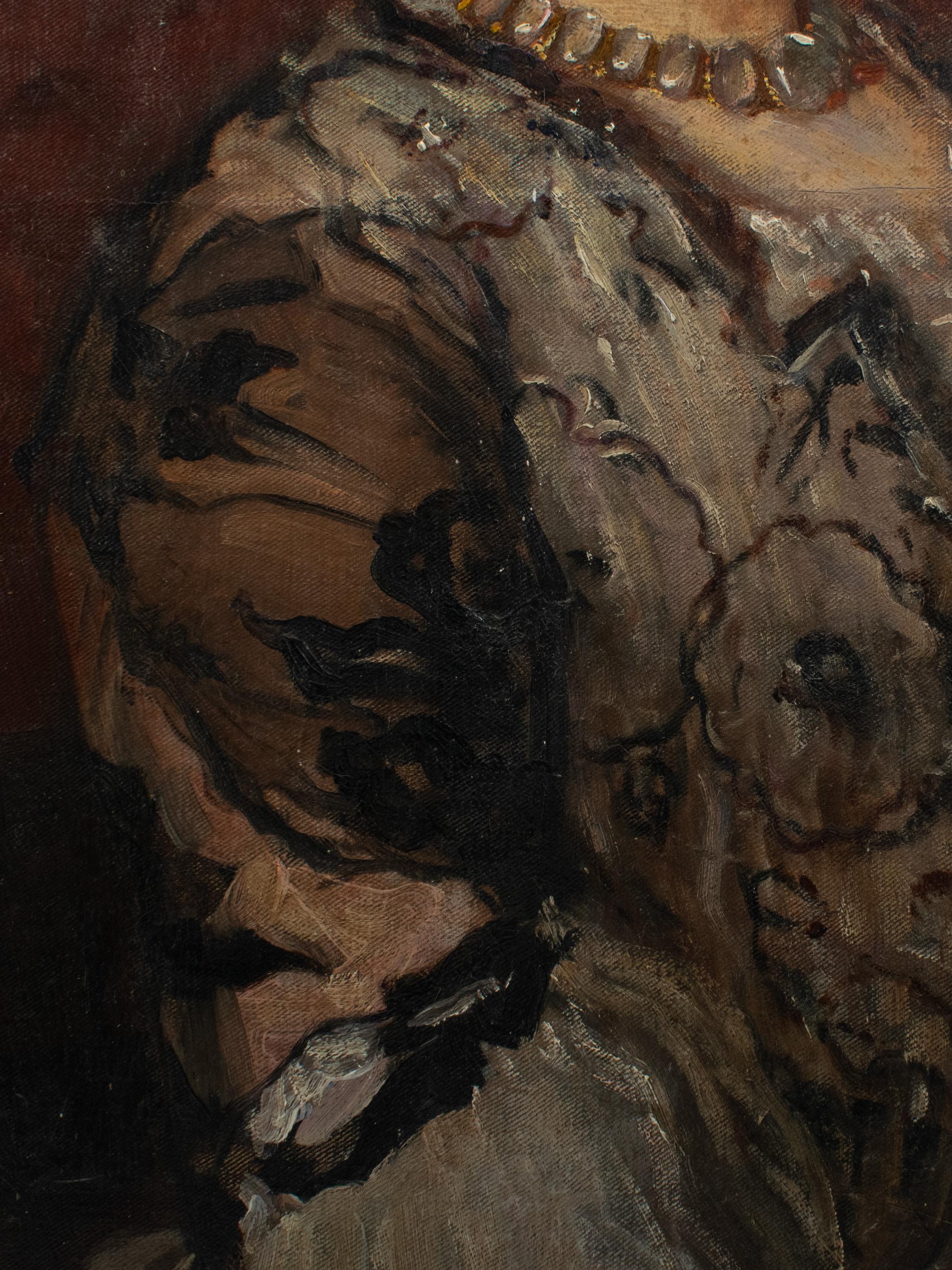 Elegante retrato de dama de la Belle Époque francesa - Óleo sobre lienzo, c. 1880-1900 siglo XIX en venta