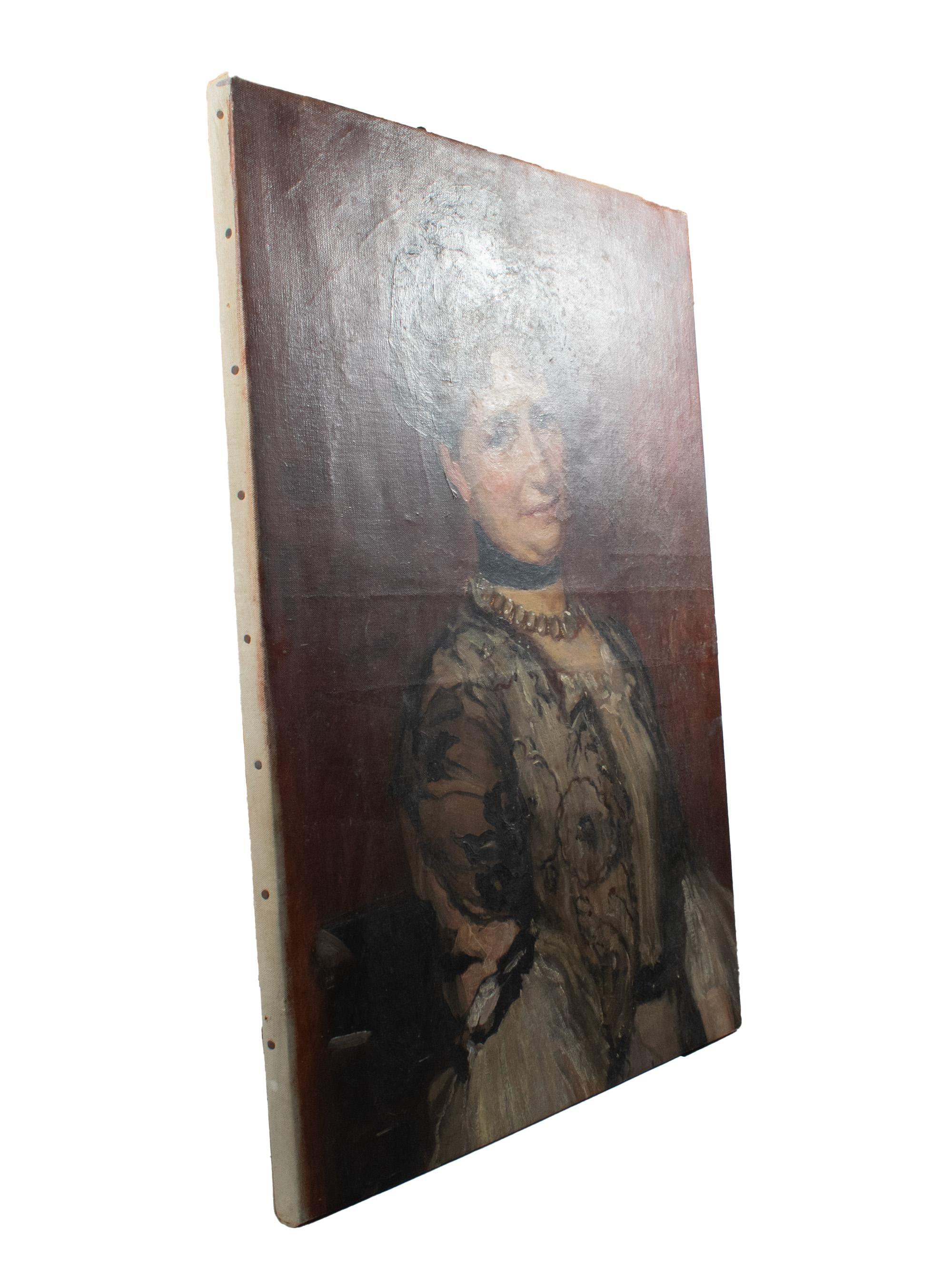 Elegante retrato de dama de la Belle Époque francesa - Óleo sobre lienzo, c. 1880-1900 en venta 1
