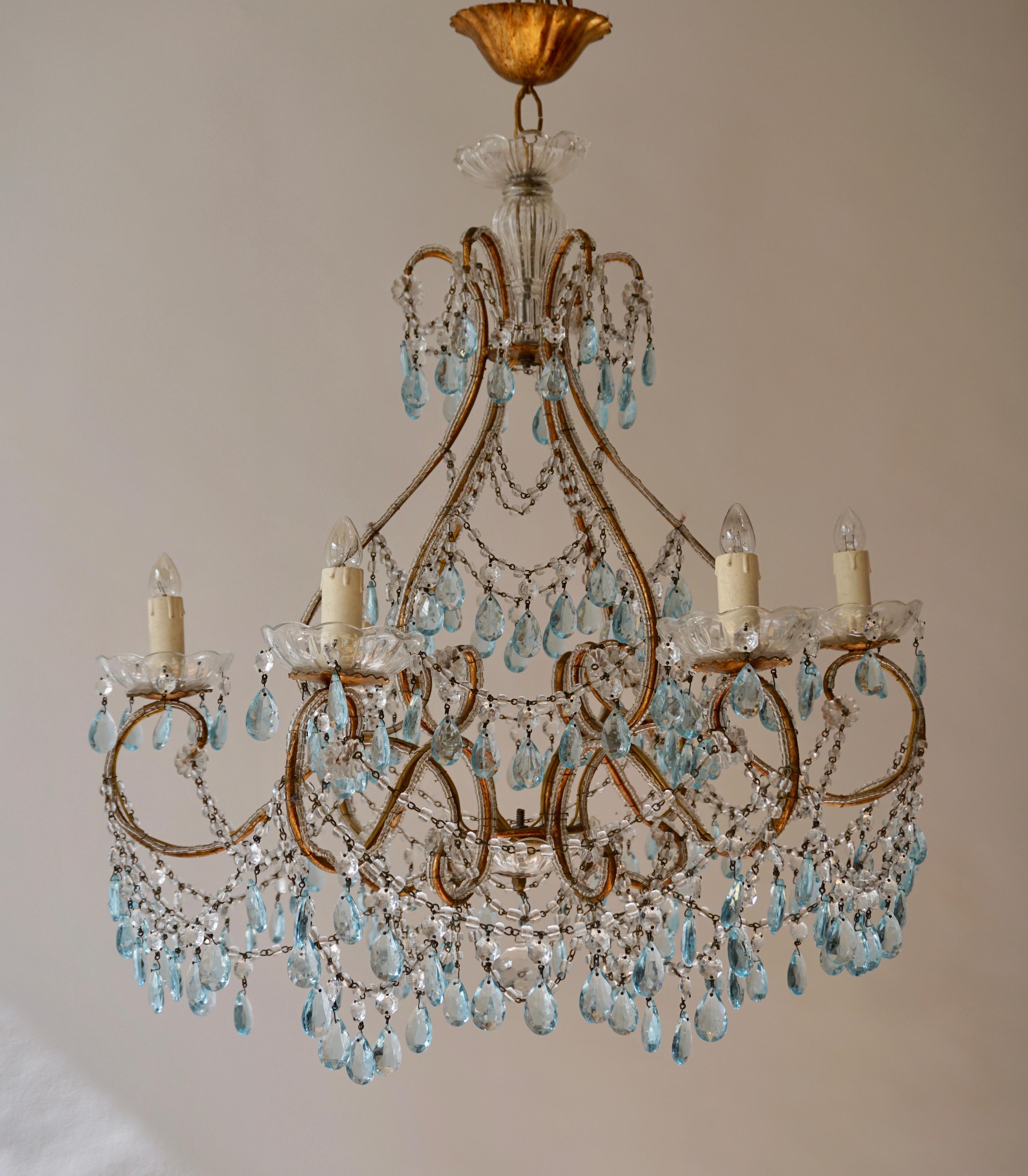 Elegant French Brass and Glass Chandelier For Sale 2