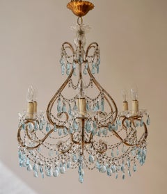 Elegant French Brass and Glass Chandelier