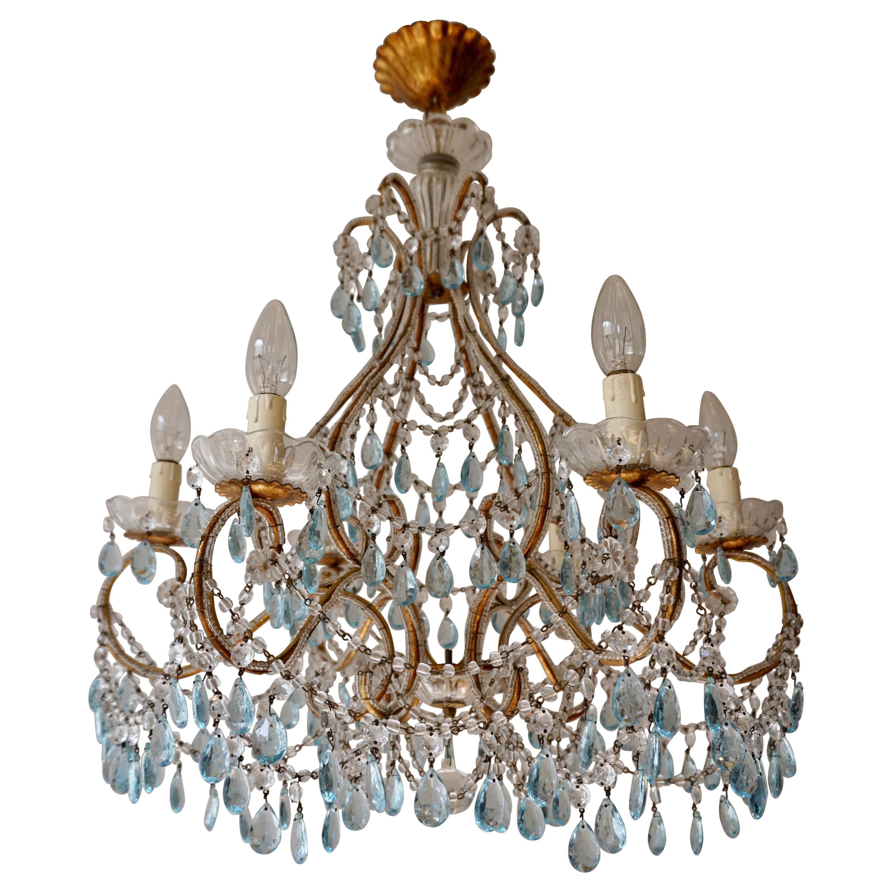 Elegant French Brass and Glass Chandelier