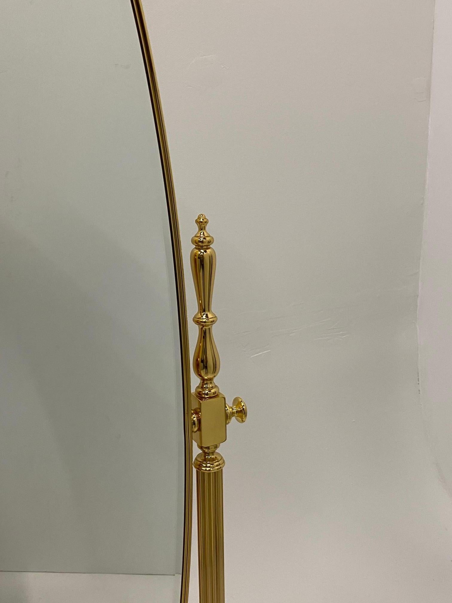 Elegant French Brass Cheval Full Length Standing Mirror 4