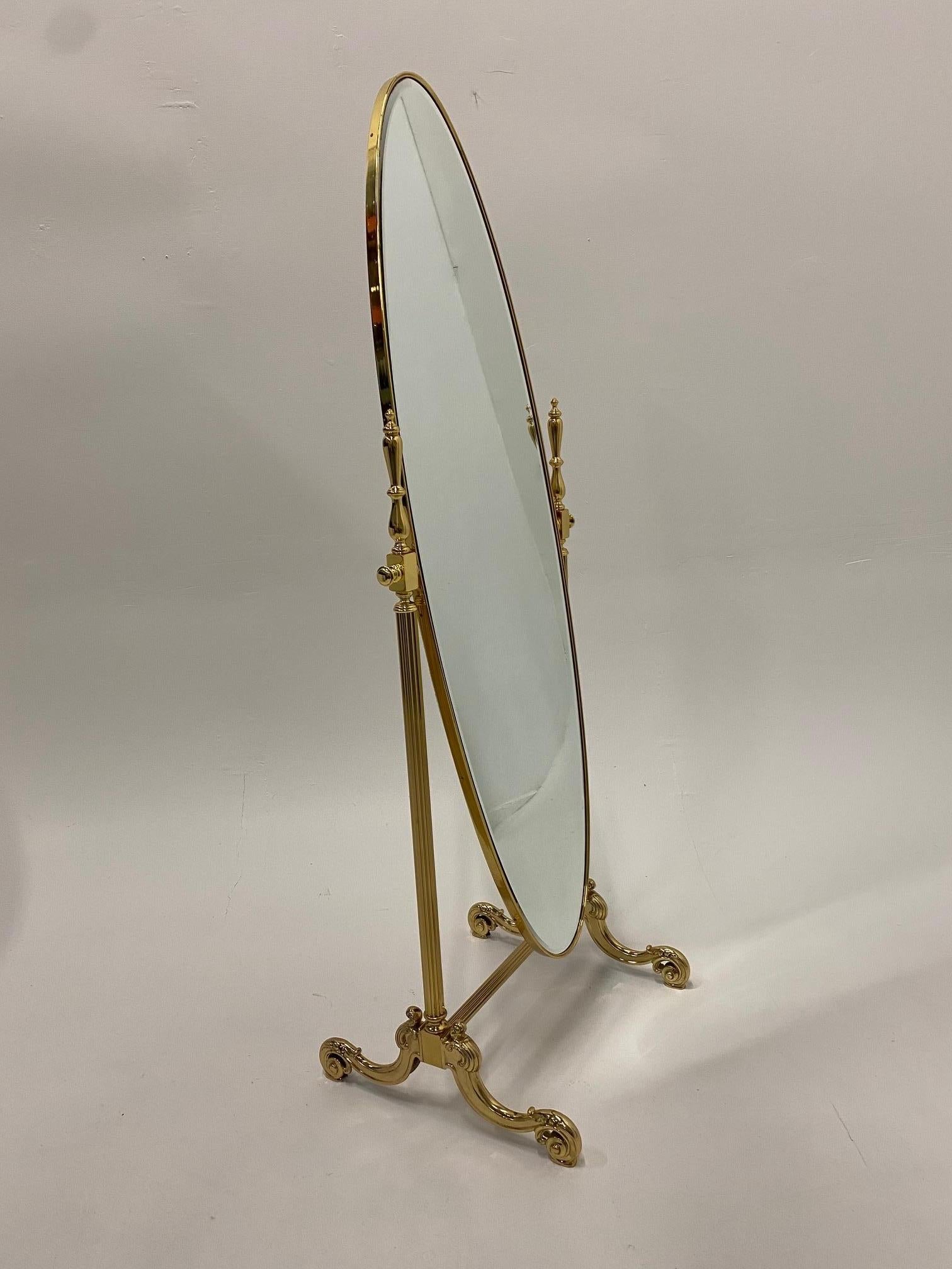 Elegant French Brass Cheval Full Length Standing Mirror 6