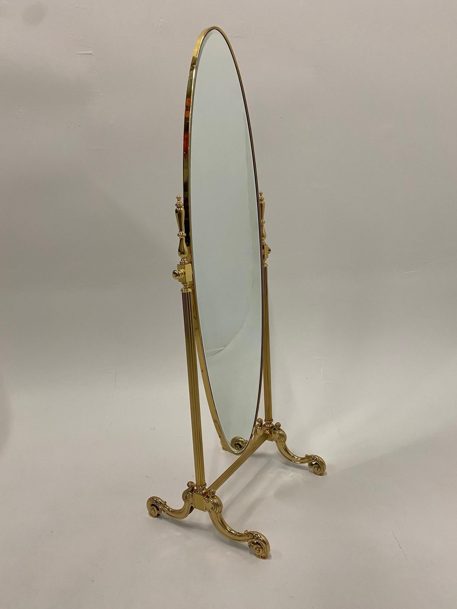 Elegant French Brass Cheval Full Length Standing Mirror 7