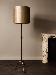 Elegant French Bronze Floor Lamp with Tripod Base and New Custom Shade