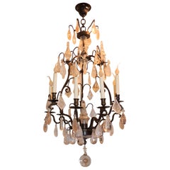 Elegant French Bronze Ten-Light Rock Crystal Bird Cage Baguès Patina Chandelier