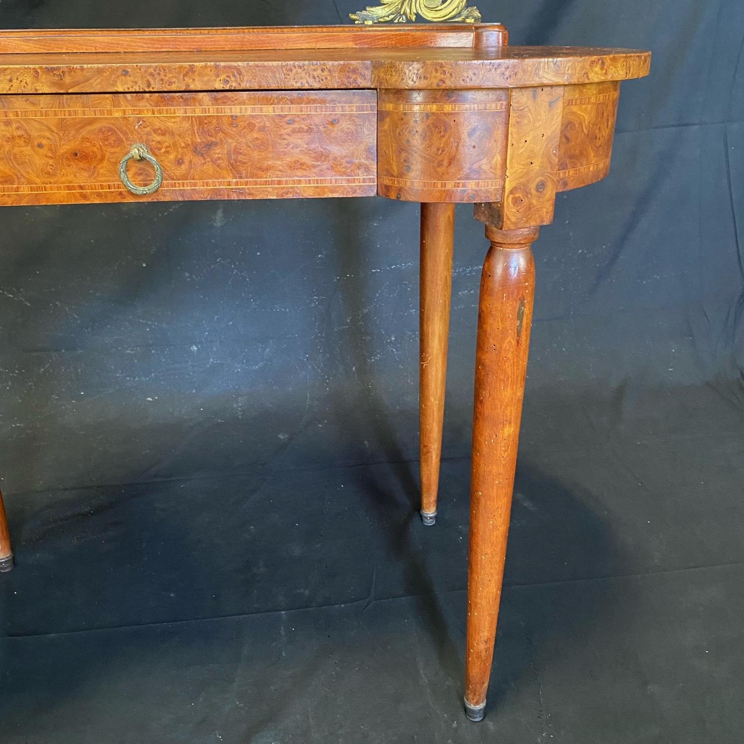 Elegant French Burled Walnut Dressing Table with Bronze Mounted Side Candelabra For Sale 5