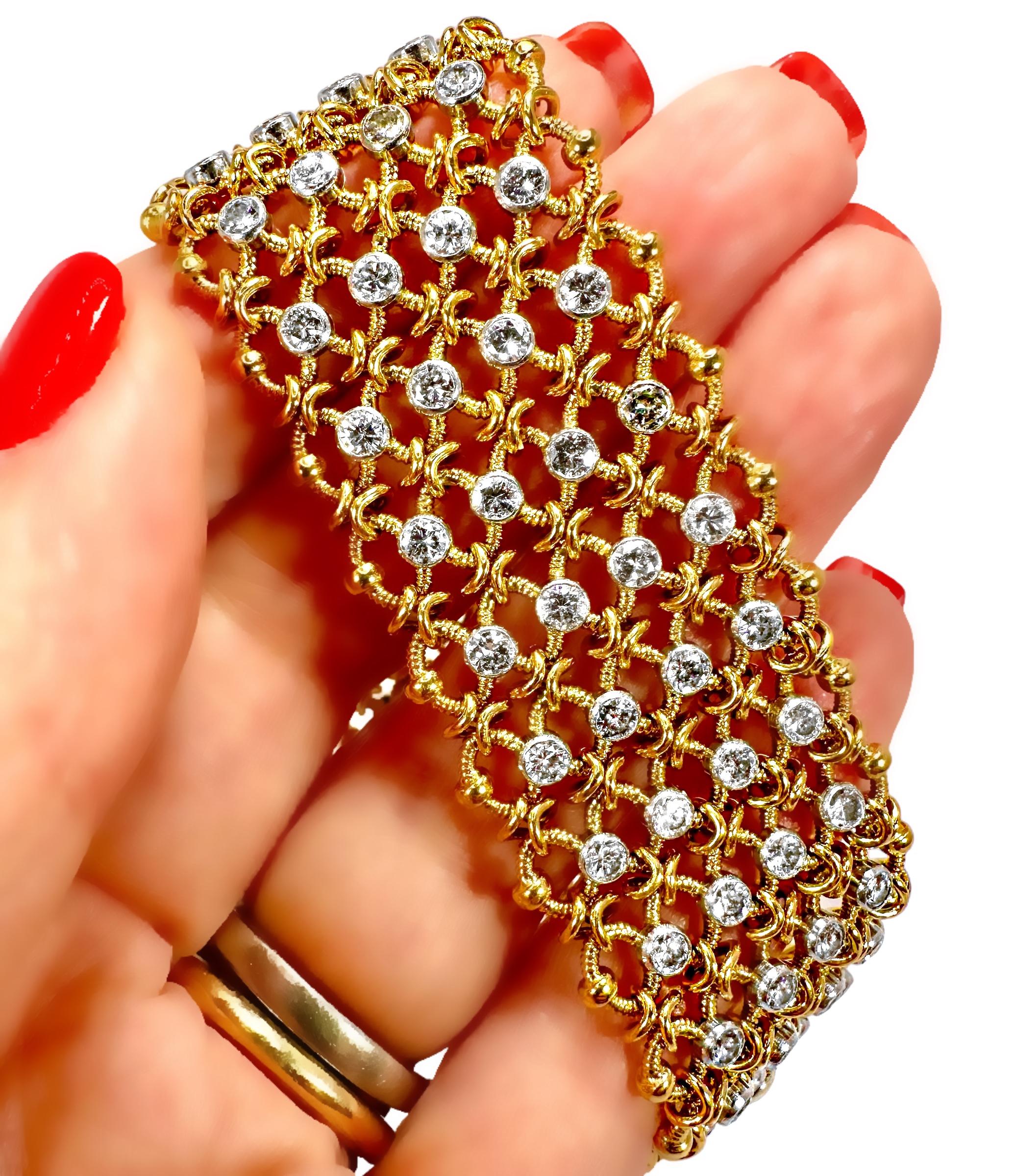 Elegantes französisches Cartier-Armband aus 18 Karat Gelbgold und Diamanten, über einem Zoll breit im Angebot 6