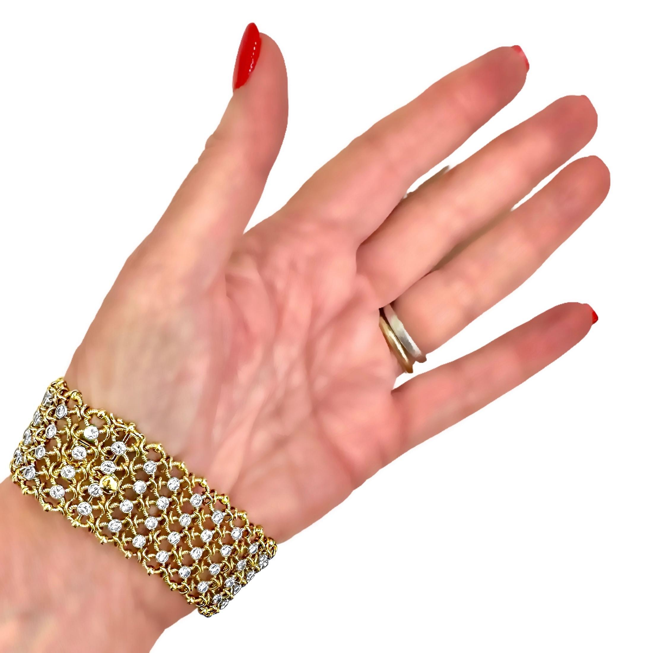 Elegantes französisches Cartier-Armband aus 18 Karat Gelbgold und Diamanten, über einem Zoll breit im Angebot 10