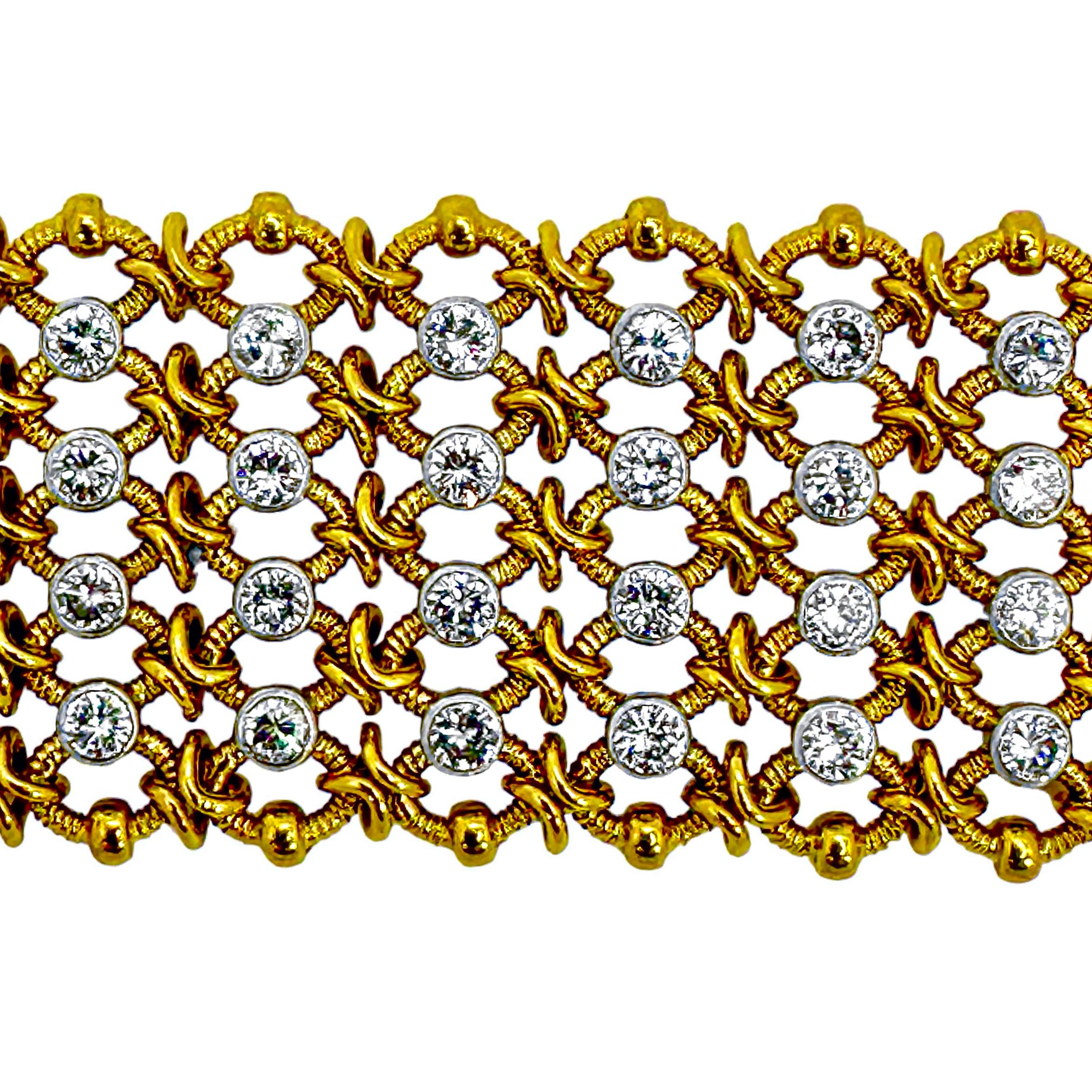 Elegantes französisches Cartier-Armband aus 18 Karat Gelbgold und Diamanten, über einem Zoll breit (Moderne) im Angebot