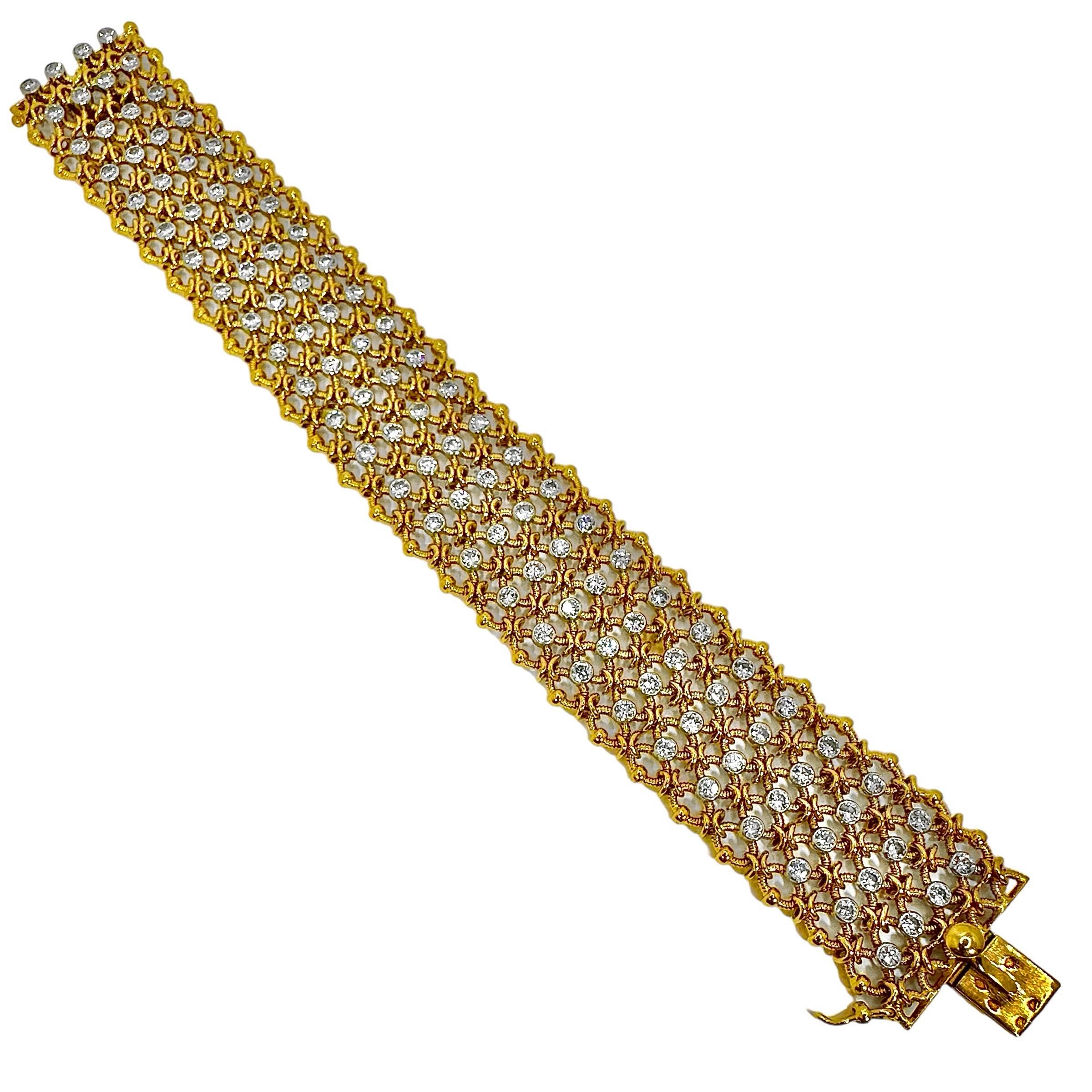 Elegantes französisches Cartier-Armband aus 18 Karat Gelbgold und Diamanten, über einem Zoll breit im Angebot 2