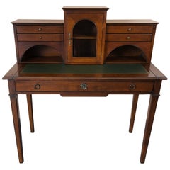 Elegant French Cherry Writing Desk with Green Tooled Leather