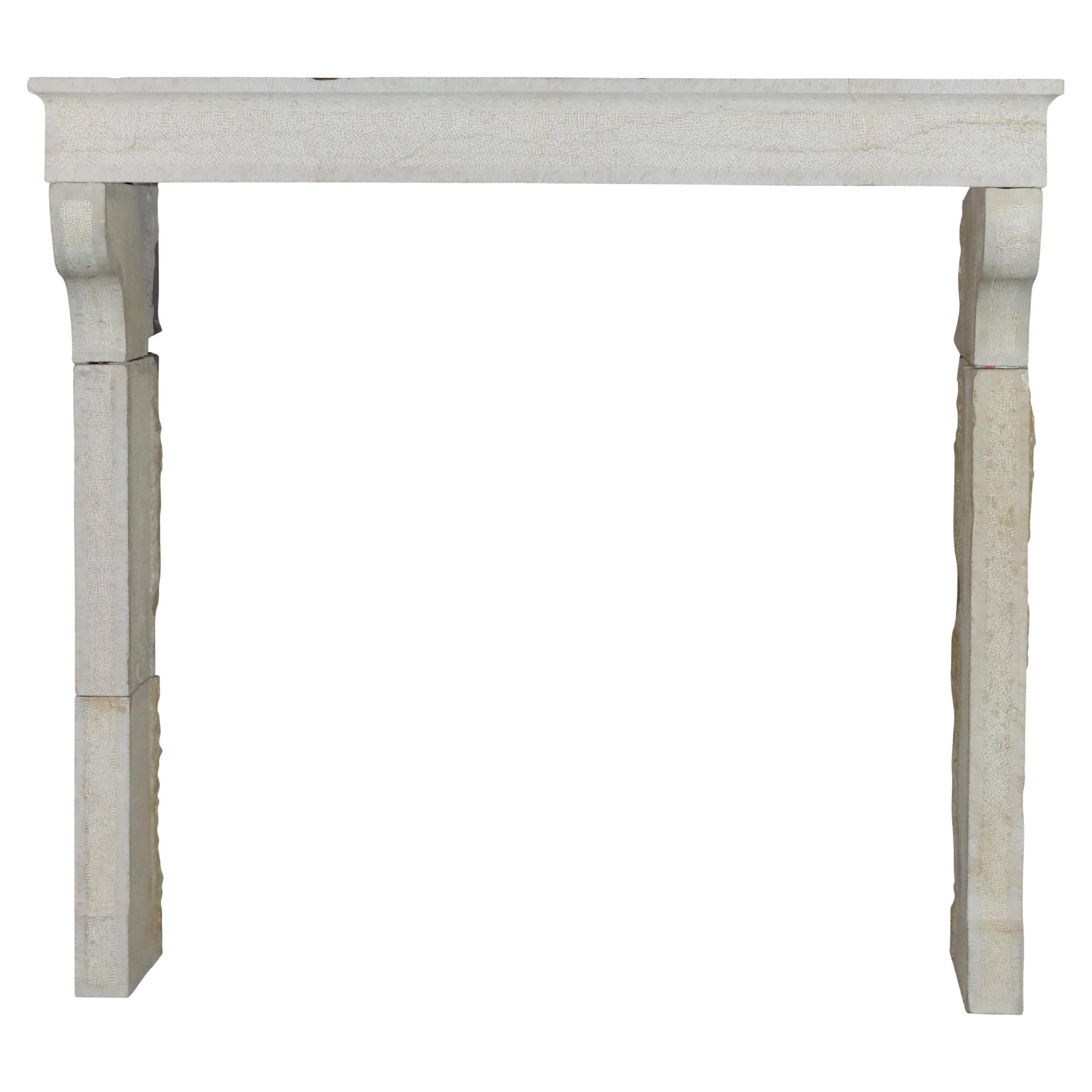 Elegant French Cottage Style Reclaimed Beige Limestone Fireplace Surround For Sale