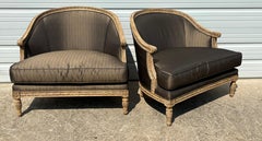 Elegant French country style upholstered club chairs/a pair