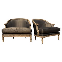 Elegant French country style upholstered club chairs/a pair