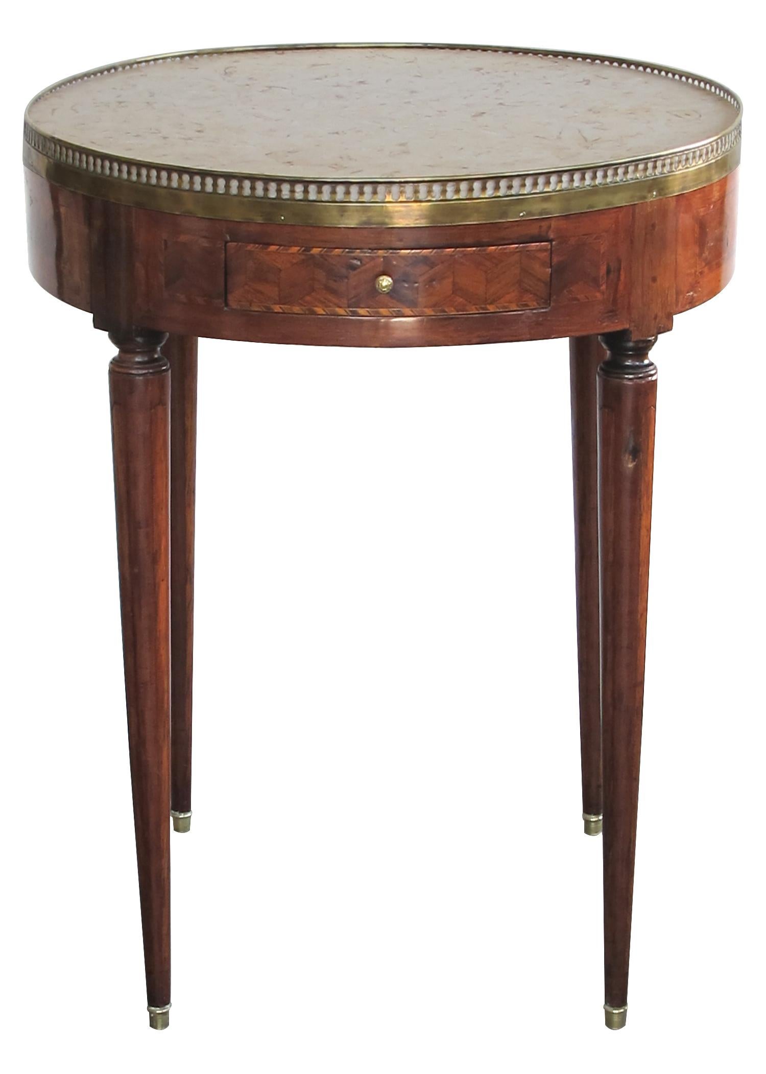 Kingwood Elegant French Directoire Circular Bouillotte Table with Fossilized Marble Top