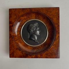 Elegant Relief en bronze de l'Empire français représentant Napoléon Ier dans un cadre en bois de thuya