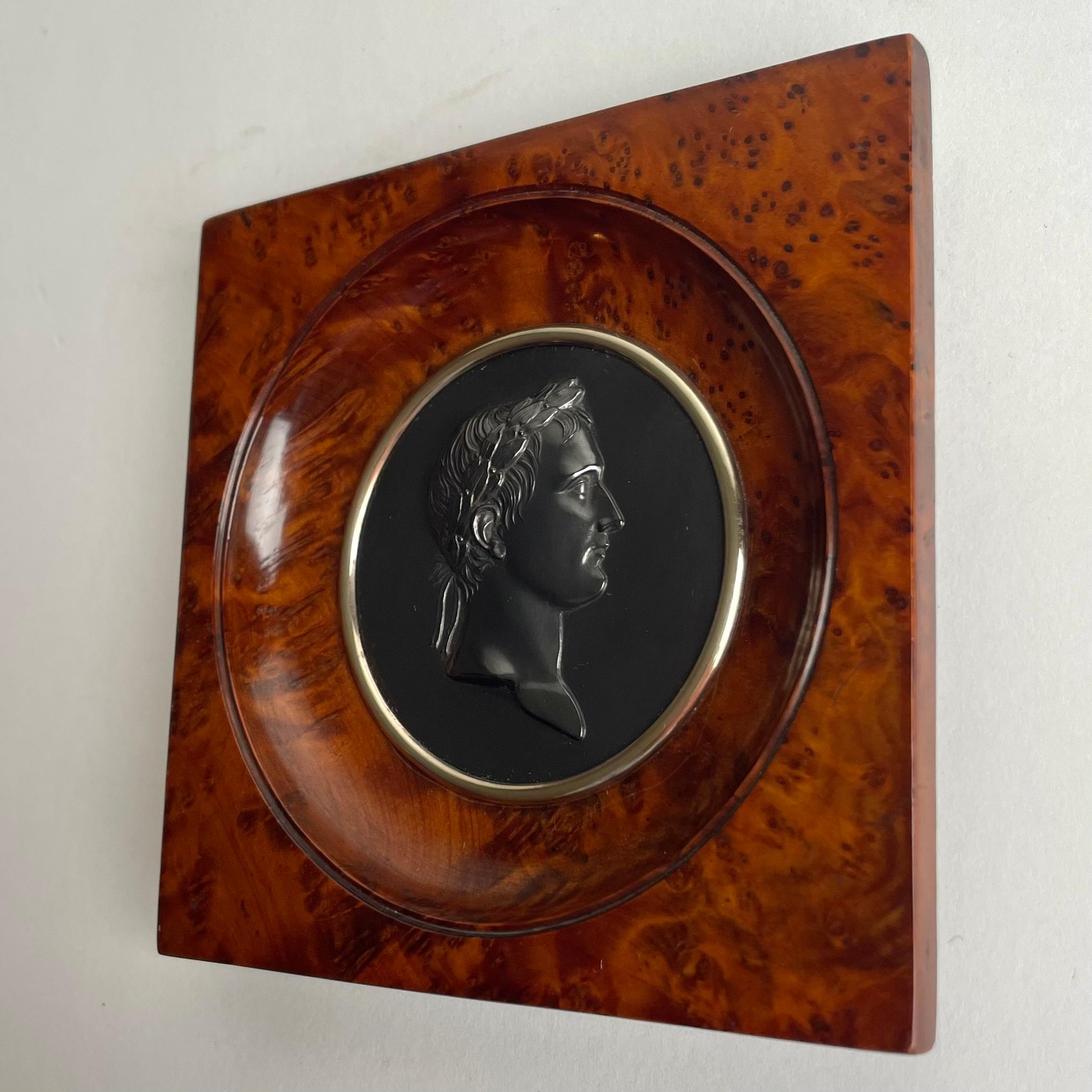 Français Elegant Relief en bronze de l'Empire français représentant Napoléon Ier dans un cadre en bois de thuya en vente