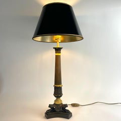 Elegant French Empire Table Lamp in Patinated and Gilded Bronze, 1820s