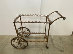 Elegant French Gilt Iron Bar Cart with Scalloped Galleries