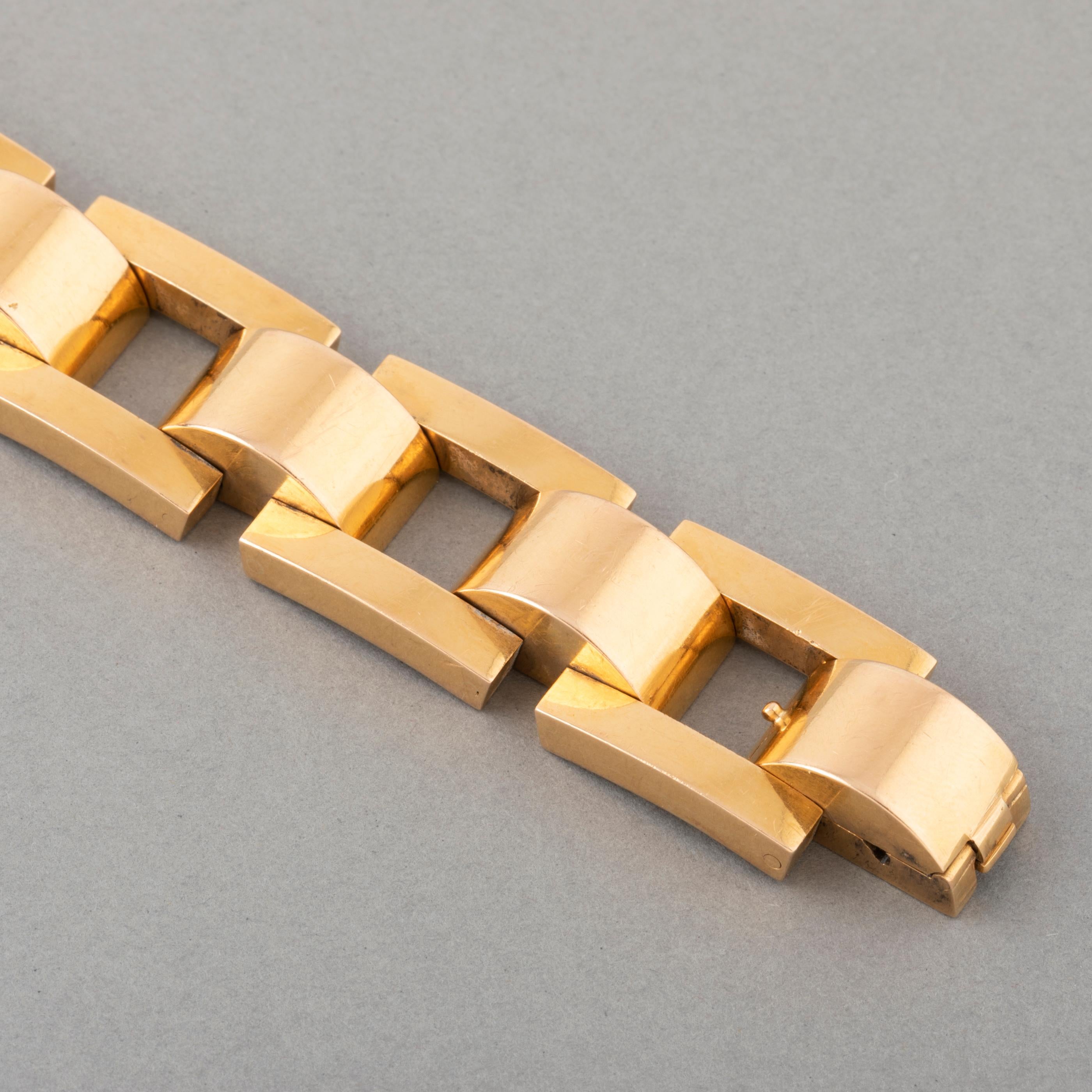 Elegant French Gold Tank Bracelet In Good Condition In Saint-Ouen, FR