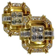 Elegant French "Illusion Style" Diamond and 18K Yellow Gold Earrings