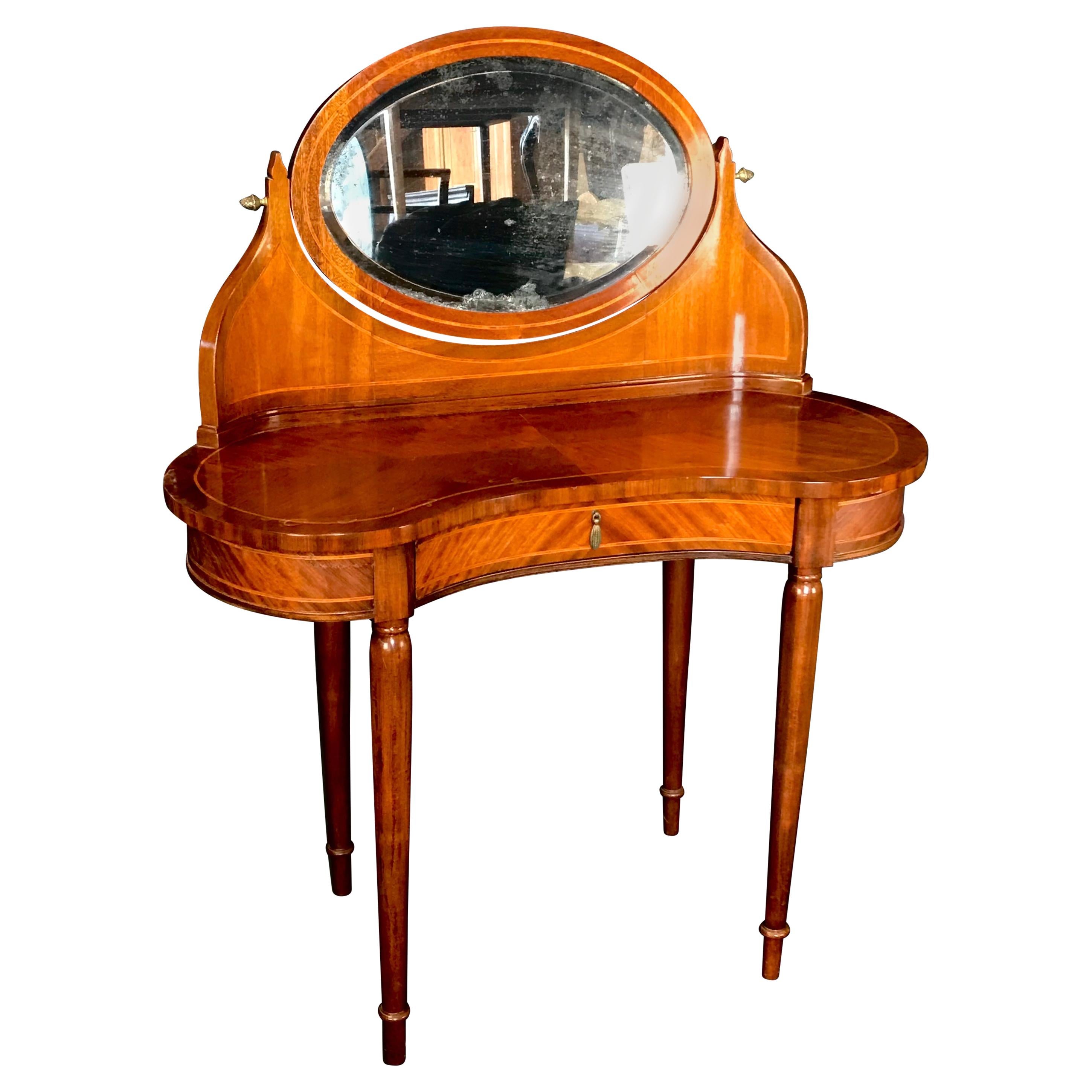 Elegant French Inlaid Walnut Dressing Table Vanity