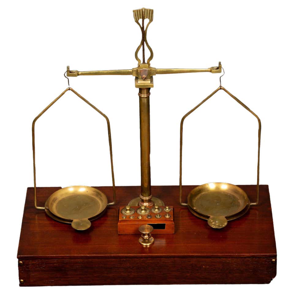 19th C. Elegant Antique Brass and Marble Balance Scale 37.5