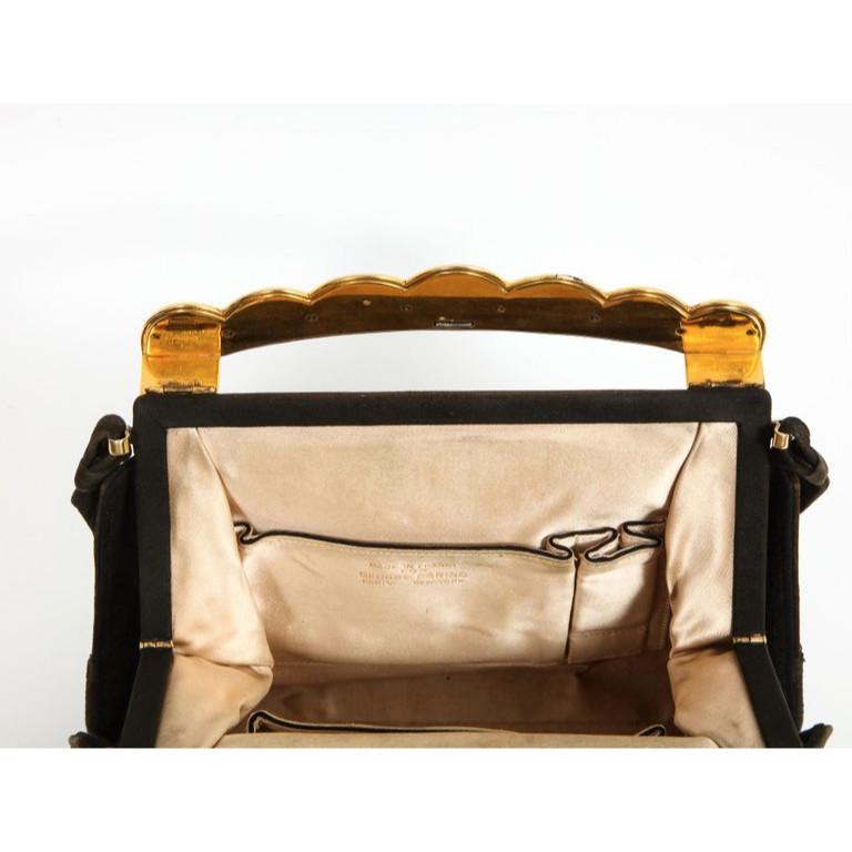 Elegant French Limoges Enamel and Black Suede Purse Handbag, George Baring, 1950 6