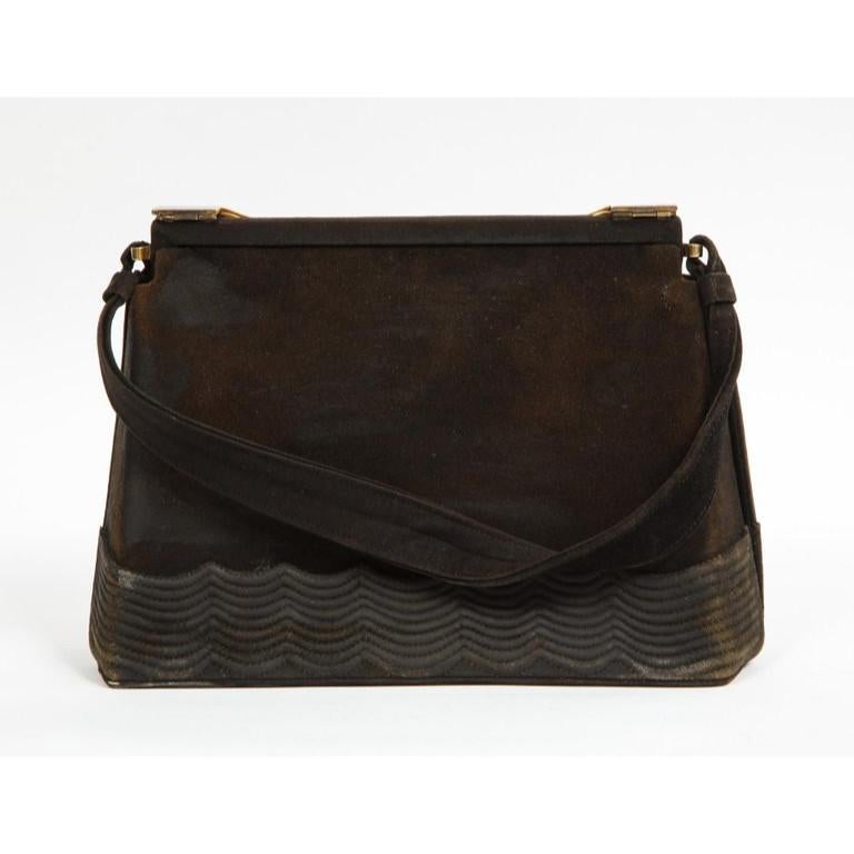 Elegant French Limoges Enamel and Black Suede Purse Handbag, George Baring, 1950 4