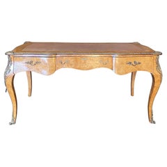 Elegant French Louis XV Style Burled Walnut Writing Desk or Bureau