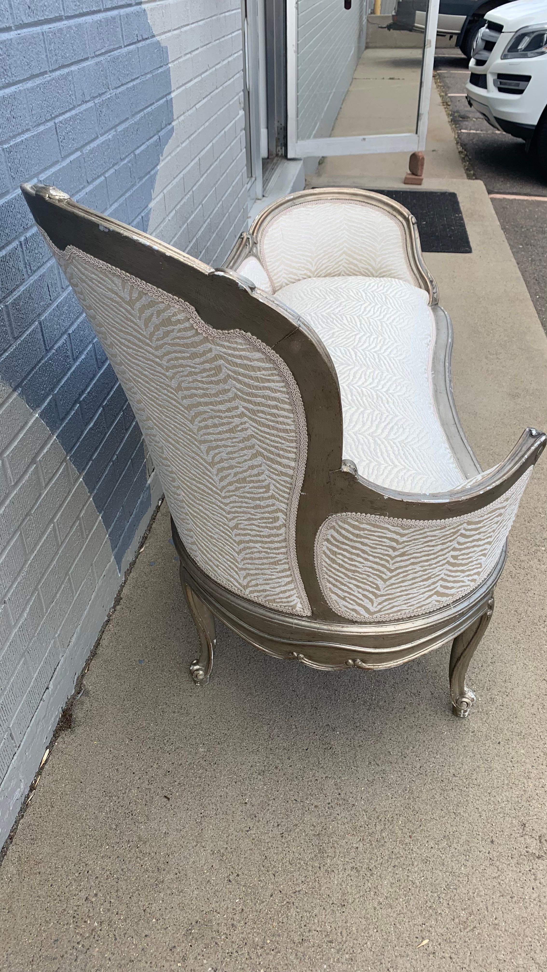 20th Century Elegant French Louis XV Style Silver Gilt Chaise Lounge with Zebra Pattern For Sale