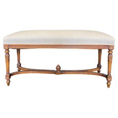 Elegant French Louis XVI Carved Walnut Bench with New Upholstery
