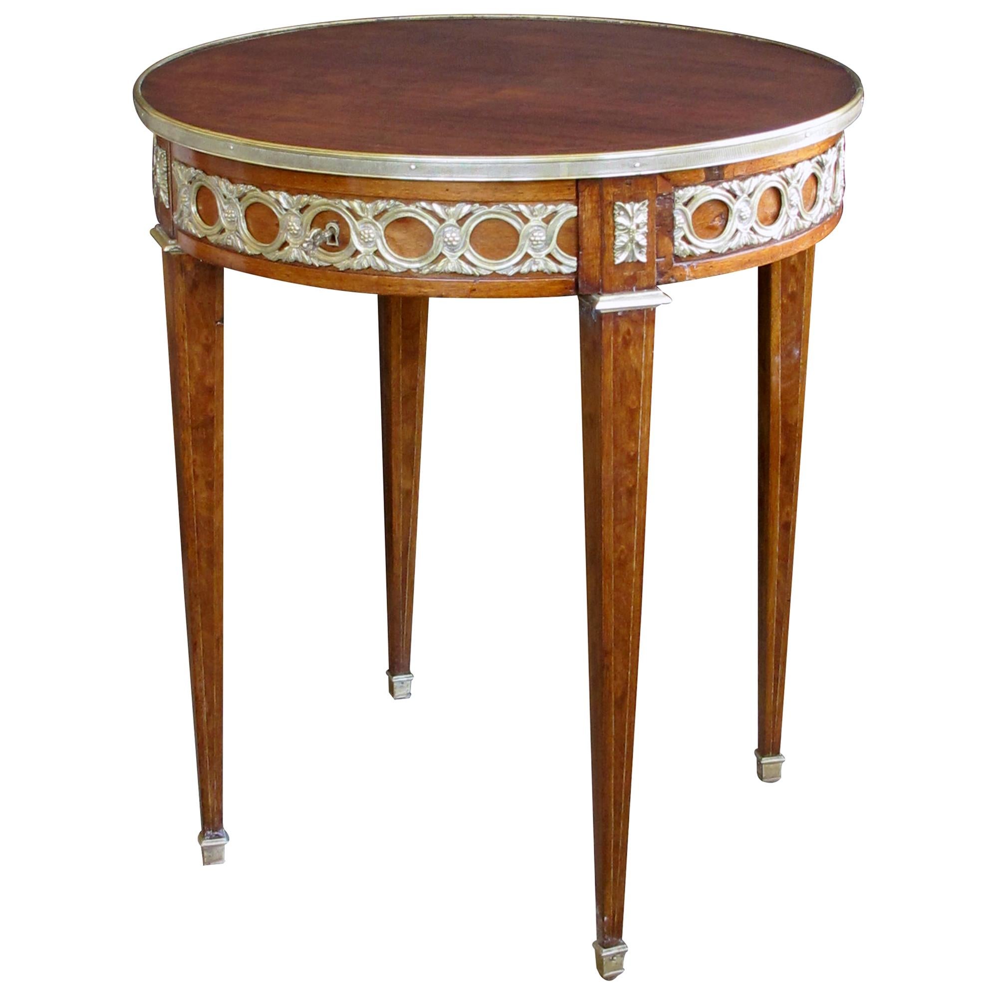 Elegant French Louis XVI Style Mahogany Circular Side Table with Brass