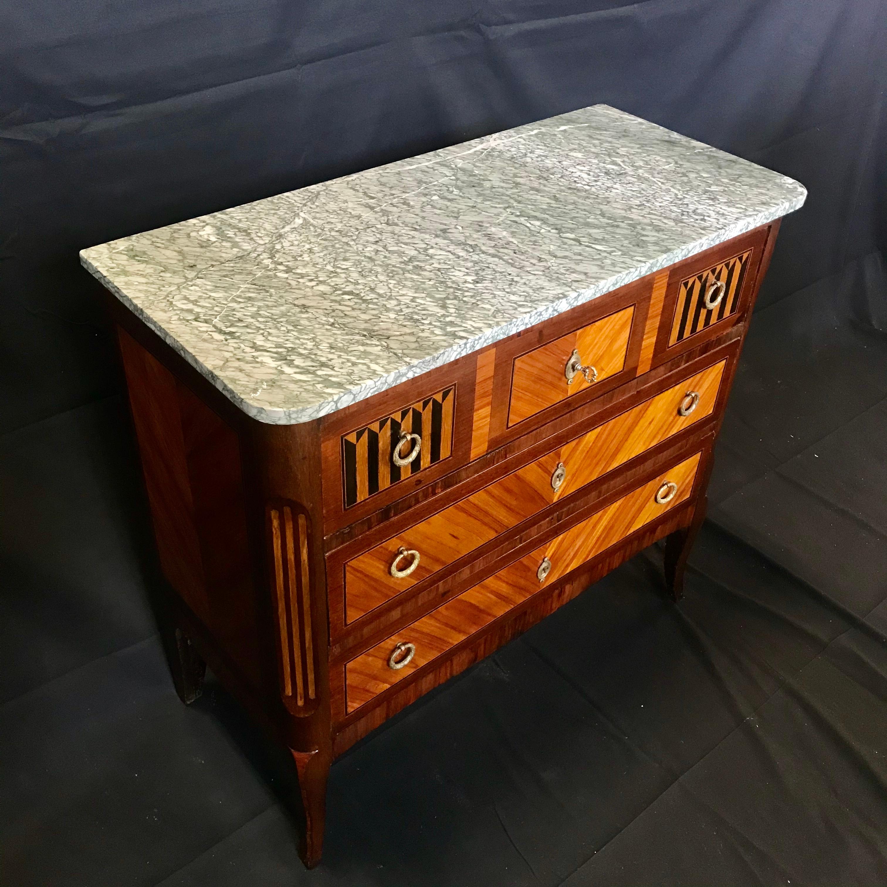 Elegant French Louis XVI Style Marquetry Inlaid Petite Commode 7