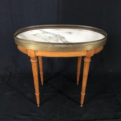 Elegant French Louis XVI Style Oval Oak Marble Topped Side Table