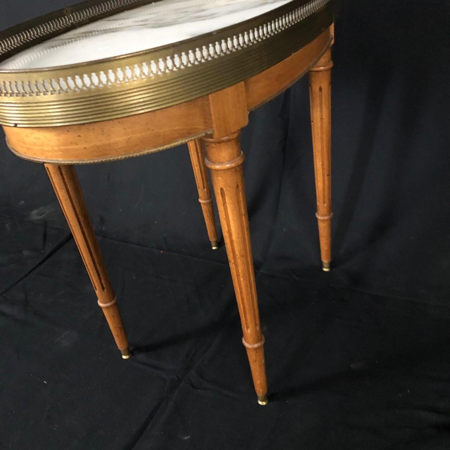 Elegant French Louis XVI Style Oval Oak Marble Topped Side Table 2