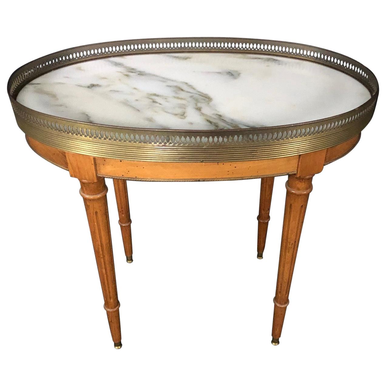 Elegant French Louis XVI Style Oval Oak Marble Topped Side Table