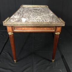 Elegant French Louis XVI Walnut Marble Top Coffee Table