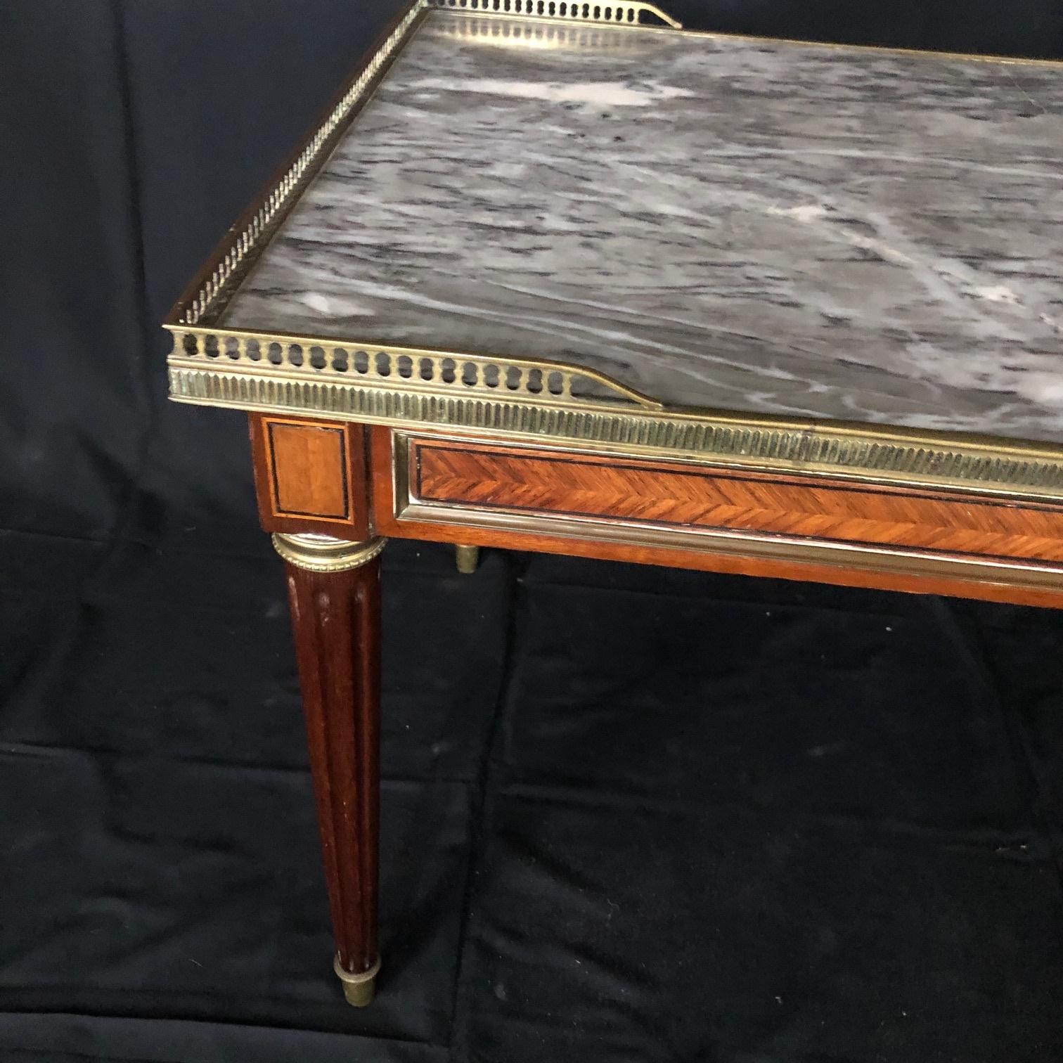 Mid-20th Century Elegant French Louis XVI Walnut Marble Top Coffee Table