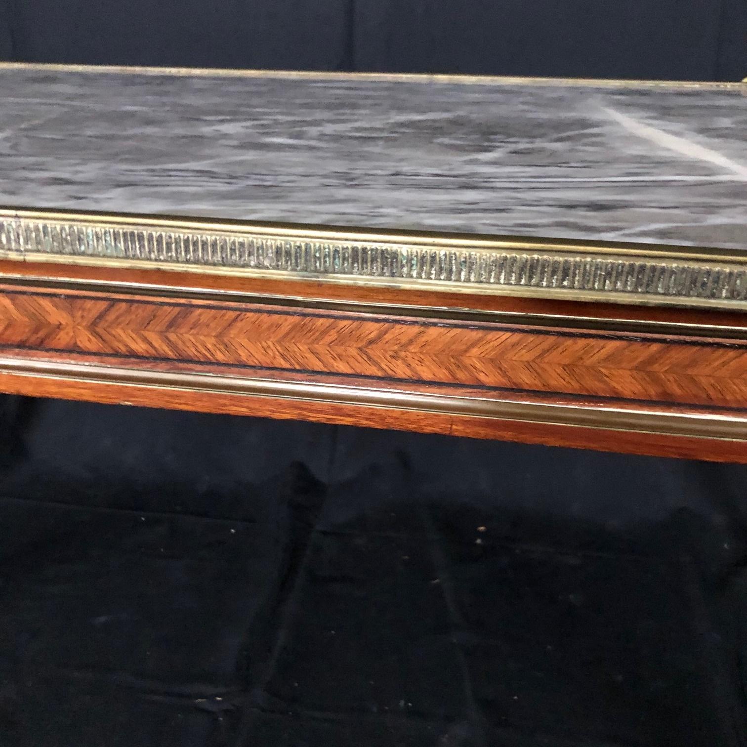 Elegant French Louis XVI Walnut Marble Top Coffee Table 3