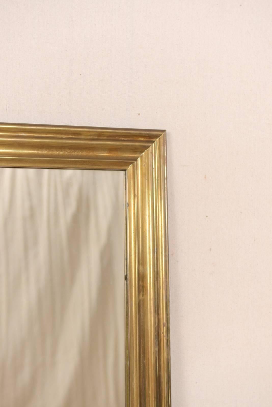 Elegant French Mid-20th Century Mirror with Brass Surround In Good Condition In Atlanta, GA