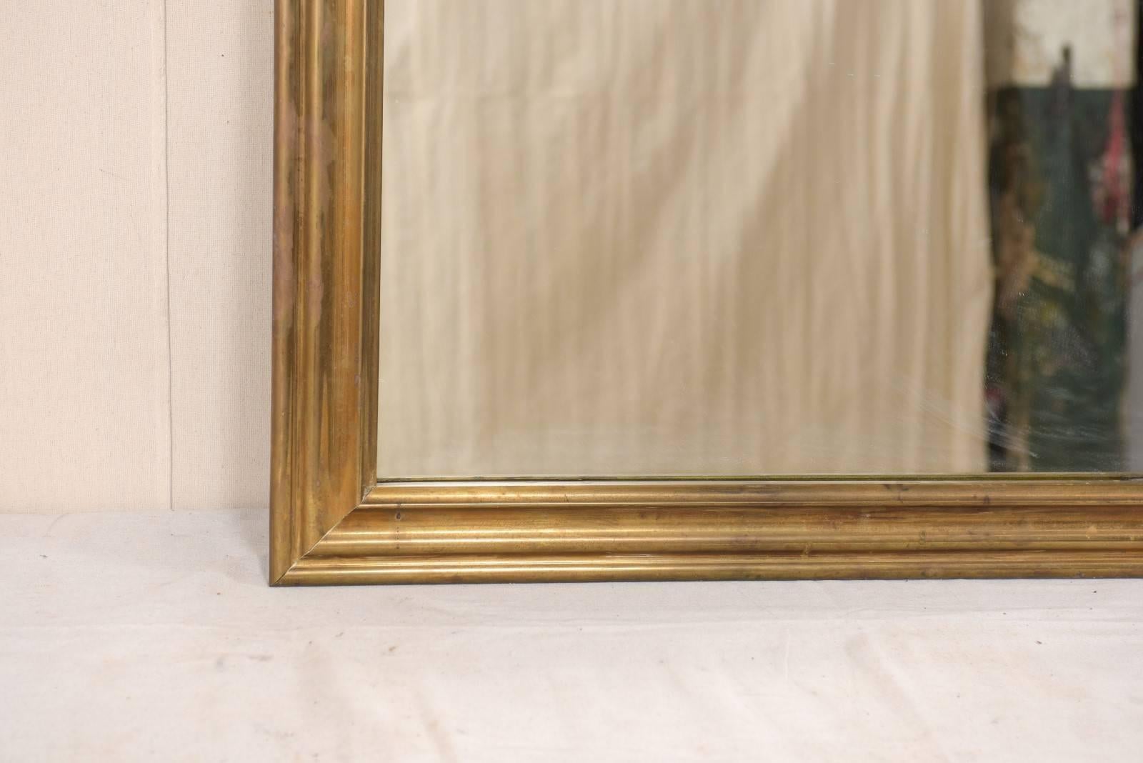Elegant French Mid-20th Century Mirror with Brass Surround 1